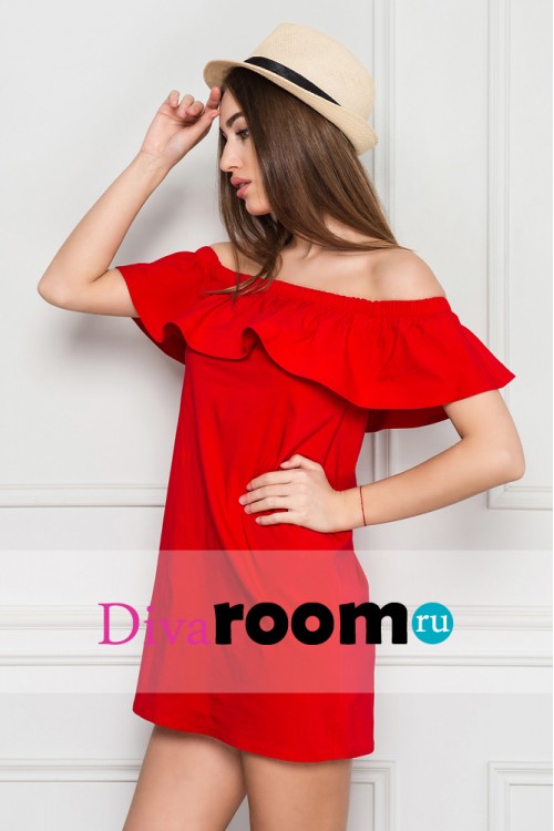 Красное платье мини с открытыми плечами Gloria